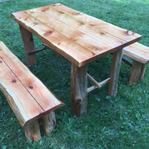 live edge table and benches