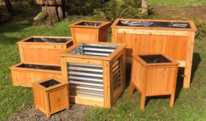variety of cedar planters and raised beds